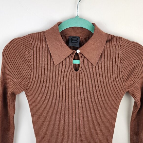 8 by YOOX Ribbed Knit Cut-out Polo Jumper Top sz XS - Picture 3 of 6